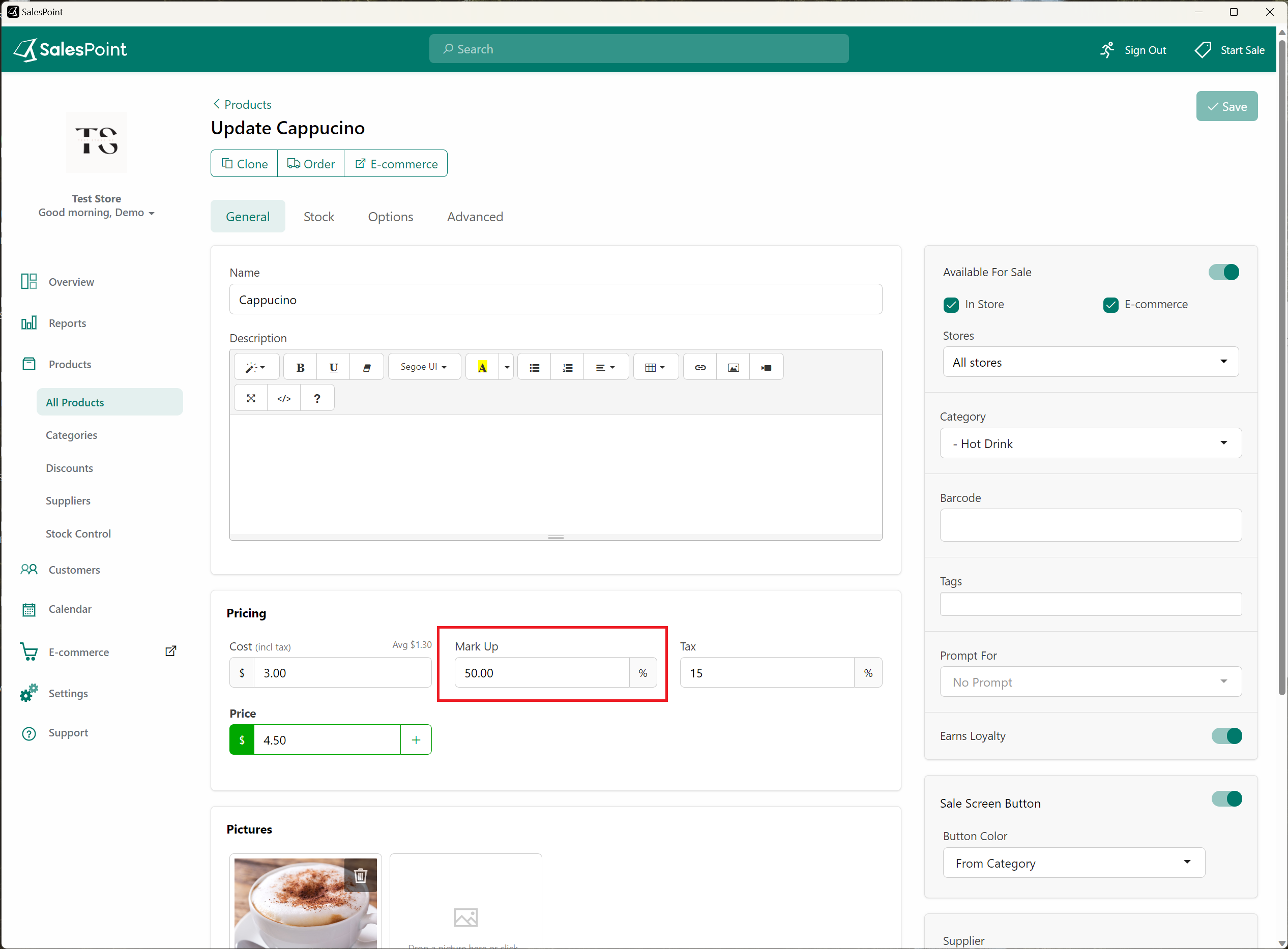 SalesPoint Support Using the Markup Calculator